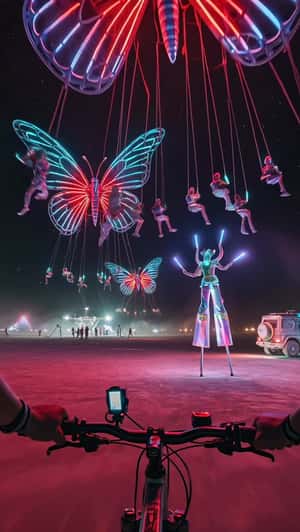 People Dangle from Giant Neon Butterflies in a fake-out-of-home ad of Timon Afinsky 