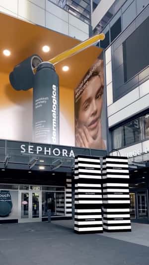 Dermalogica Serum Restacks Shopping Bags in a fake-out-of-home ad of Sephora 
