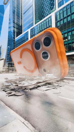 Giant Phone Case Falls to the Ground in a fake-out-of-home ad of ESR