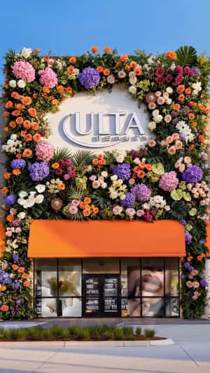 Flowers Bloom on Ulta Beauty Facade in a fake-out-of-home ad of Fenty Skin