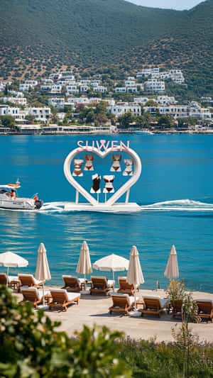 Giant Floating Heart Showcases Swimsuits in a fake-out-of-home ad of Suwen