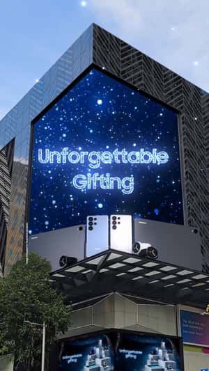 Giant Gift Box Emerge from Hotel Facade in a fake-out-of-home ad of Samsung 