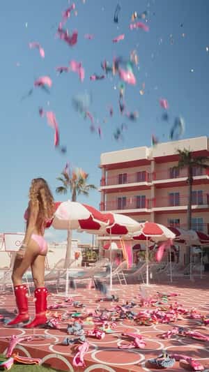 Kulani Kinis Raining Bikinis at Resort in fake-out-of-home ad of Kulani Kinis