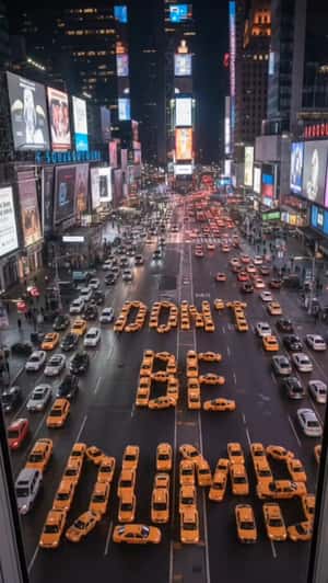 Cars Form "Don't be Dumb" in Times Square in a fake-out-of-home ad of A$AP Rocky 