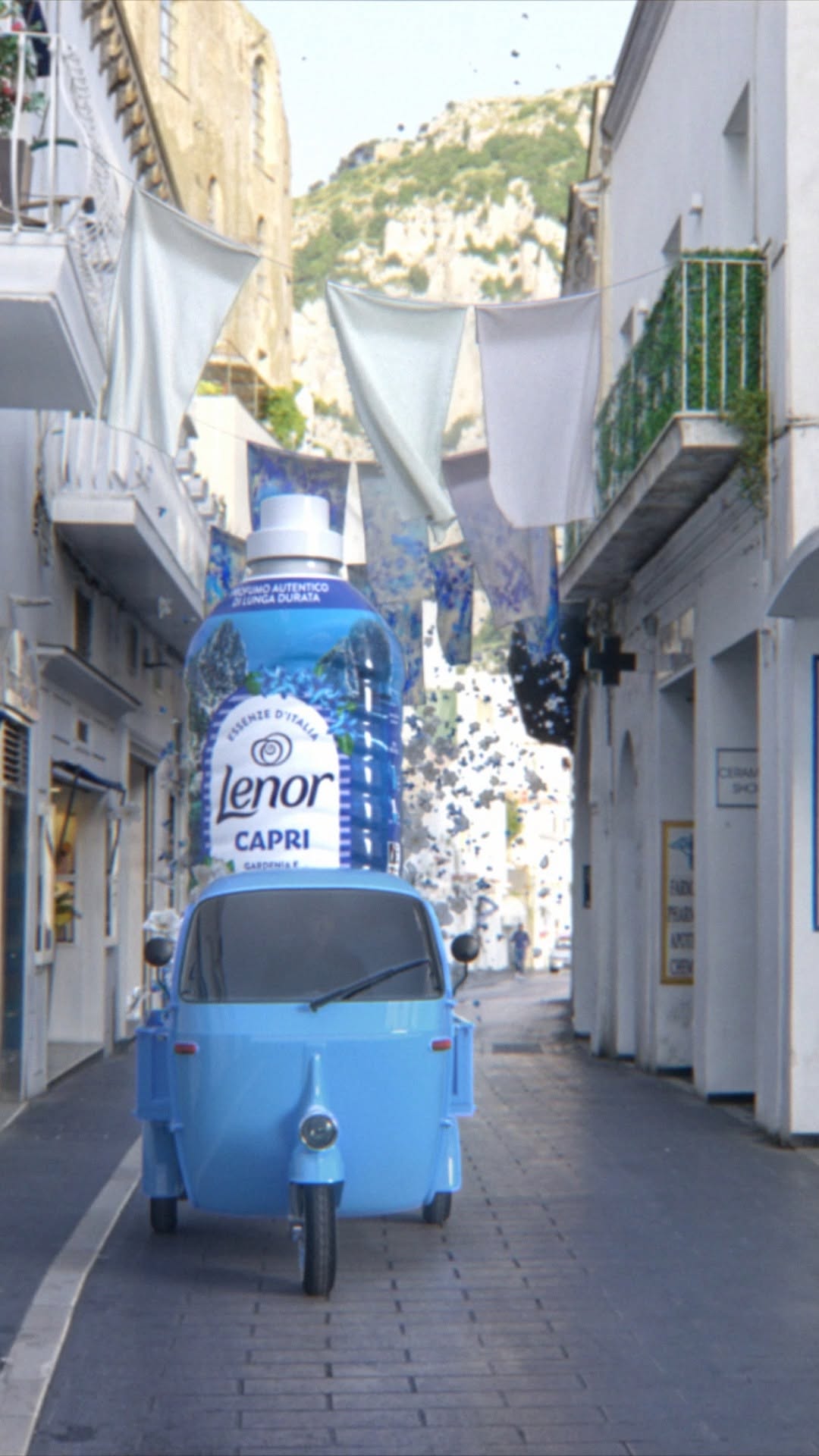 Giant Fabric Conditioner Leaves Floating Floral Trail in a fake-out-of-home ad of Lenor 