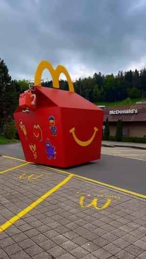 Giant Happy Meal Box Glides Through Street in a fake-out-of-home ad of McDonald's 