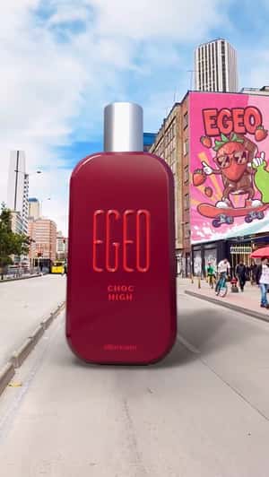 Giant Strawberries and Chocolate Syrup Fill Giant Bottle in a fake-out-of-home ad of O Boticário