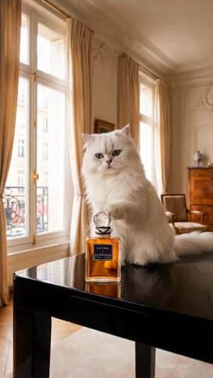 Cat Toys with Perfume Bottle in a fake-out-of-home ad of Balenciaga 