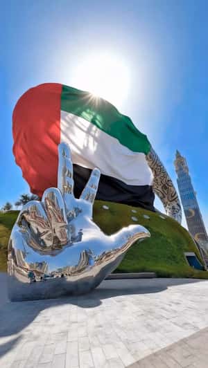 Giant UAE Flags in UAE Landmarks in a fake-out-of-home ad of Amazing Dubai 