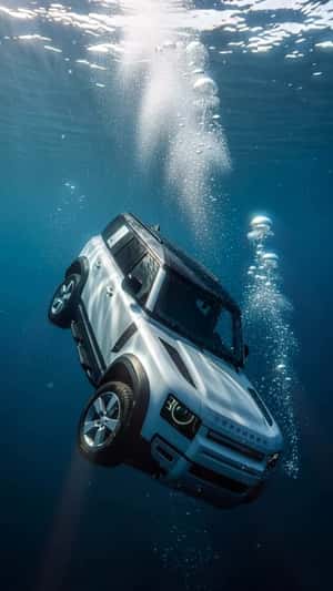 "Defender" Car Submerges in Water in a fake-out-of-home ad of Automax 