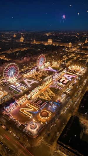 Glowing "Happy New Year" Installation in a fake-out-of-home ad of Balenciaga