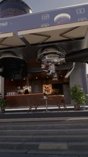 Giant Coffee Machine Reveals Cafe in a fake-out-of-home ad of WMF