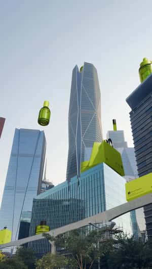 Products Move Across Buildings in a fake-out-of-home ad of Gold Apple