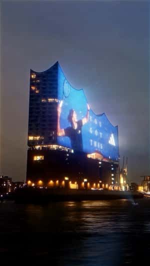 Elbphilharmonie Facade Display in a fake-out-of-home ad of Adidas