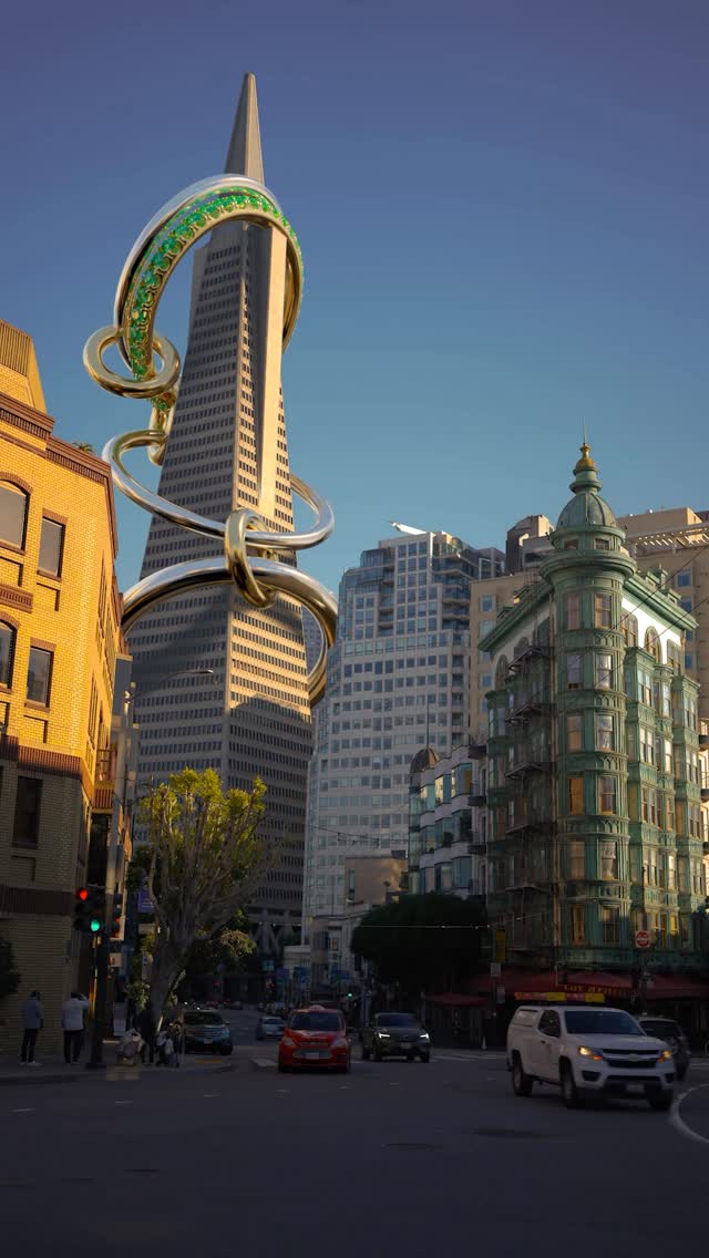 Giant Interconnected Rings Land on Transamerica in a fake-out-of-home ad of Spinelli Kilcollin
