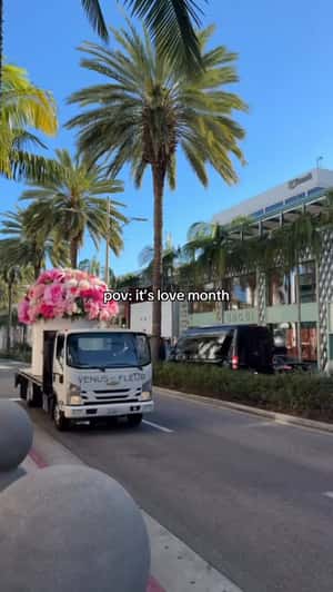 Truck Carries Giant Flowers in Miami in a fake-out-of-home ad of Venus et Fleur