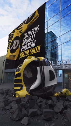 Giant Bag Drop at Créteil Soleil in a fake-out-of-home ad of JD Sports