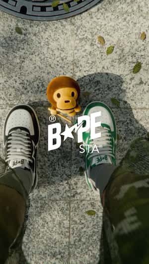 Baby Milo Stuffy Paints Shoes in a fake-out-of-home ad of A Bathing Ape