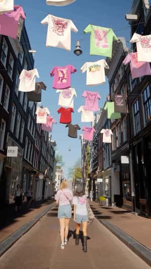 T-Shirts Hanging Above the Street in fake-out-of-home ad of My Jewellery