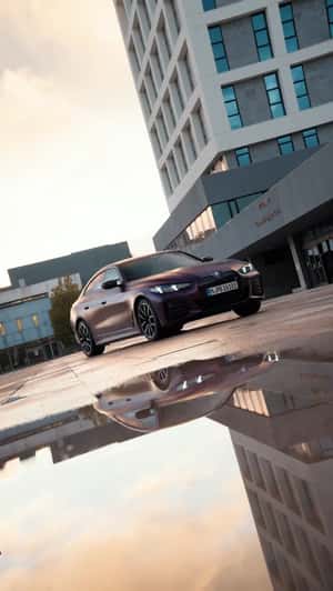 Purple Car Assembles on Street in a fake-out-of-home ad of BMW