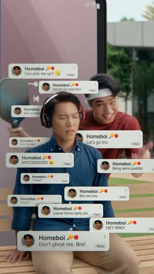 Man Appears from Giant Phone in a fake-out-of-home ad of KitKat