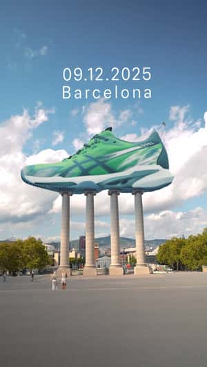 Giant Sneaker Lands on Les Quatre Columnes in a fake-out-of-home ad of Asics