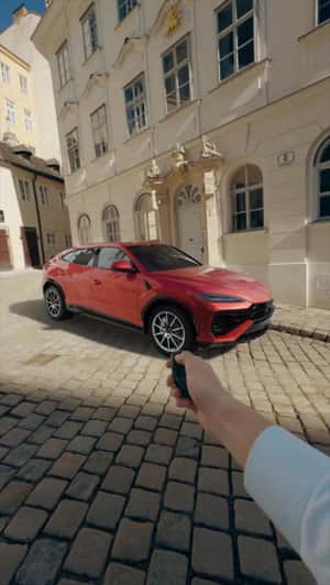 Red Car Customized Digitally in a fake-out-of-home ad of Lamborghini