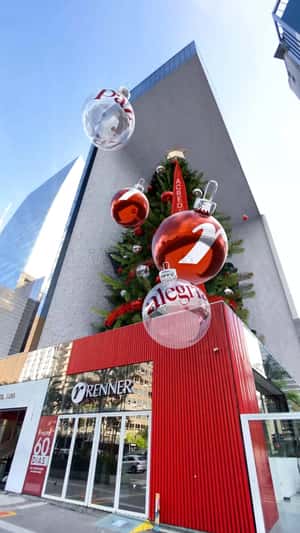 Christmas Tree Display in fake-out-of-home ad of Renner