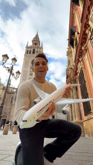 Model Plane Transforms in Seville in a fake-out-of-home ad of Turkish Airlines