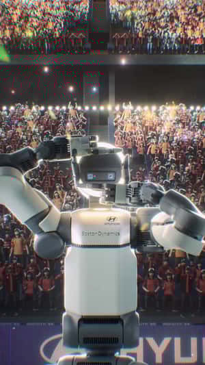 Atlas Humanoid on Football Stadium in a fake-out-of-home ad of Hyundai