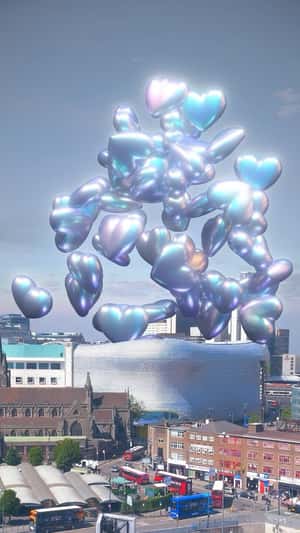 Giant Silver Purse Release Floating Hearts in a fake-out-of-home ad of Bershka