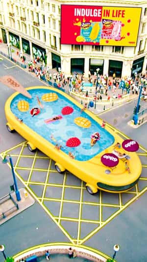 Popsicle Pool Car in a fake-out-of-home ad of Oppo Brothers