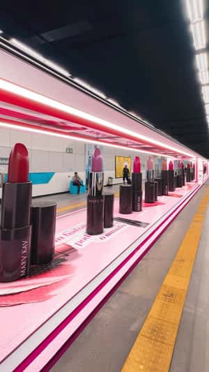 Train Becomes Giant Lipstick Factory in a fake-out-of-home ad of Mary Kay