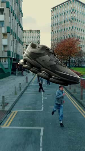 Sneaker Floats Away From Shoebox in a fake-out-of-home ad of Foot Locker