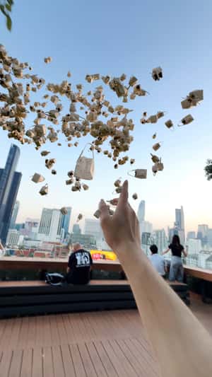 Bags Multiply Above Rooftop in a fake-out-of-home ad of Bimba y Lola