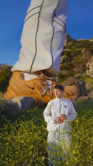 Giant Legs Walking Through Field in a fake-out-of-home ad of Nike Sportswear