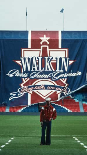 Giant Banner Unroll at Parc des Princes in a fake-out-of-home ad of Walk in Paris