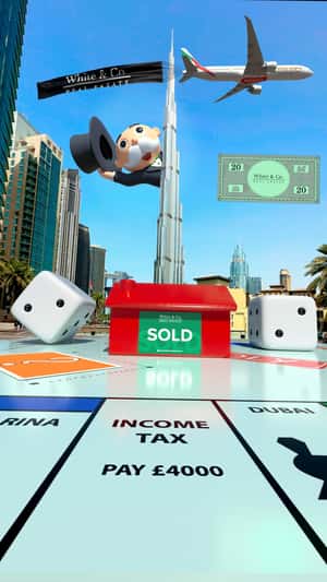 Giant Monopoly Board in a fake-out-of-home ad of White & Co Real Estate