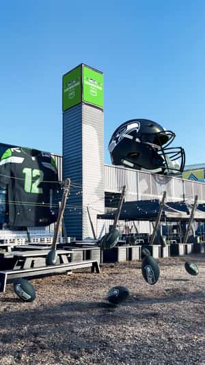 Giant Seahawks Helmet and Jersey in a fake-out-of-home ad of BRLO