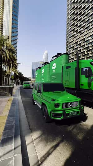 Giant Shopping Bags on Truck in a fake-out-of-home ad of Healthy Buzz