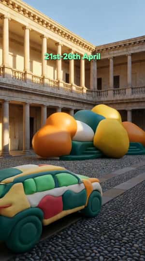 Clay Balls Land at Palazzo del Senato in a fake-out-of-home ad of Škoda Auto