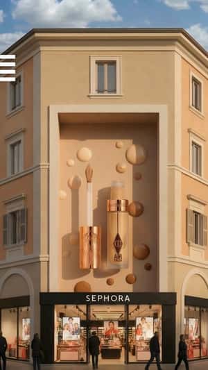 Giant Concealer Blotches on Building Facade in a fake-out-of-home ad of Sephora