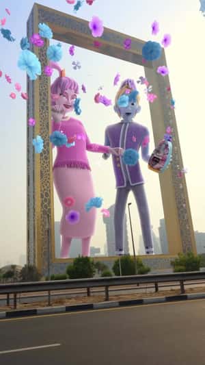 Dancing AI Characters Frame in fake-out-of-home ad of Comfort