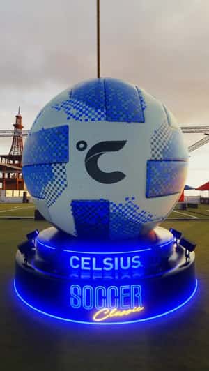 Helicopter Airlifts Giant Soccer Ball in a fake-out-of-home ad of Celsius