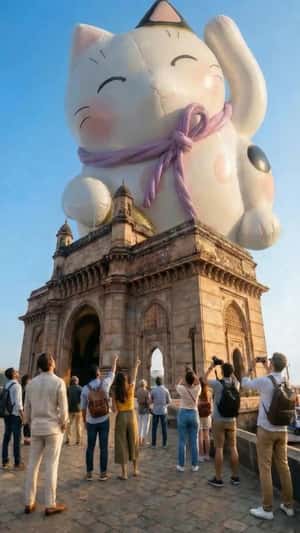 Floating Giant Inflatable Cat in a fake-out-of-home ad of Phoenix Palladium