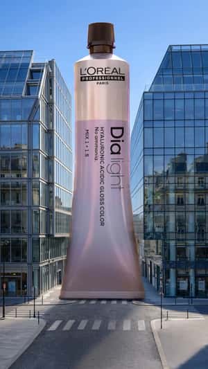 Giant Tube Towers Over City in a fake-out-of-home ad of L'Oréal Professionnel Paris