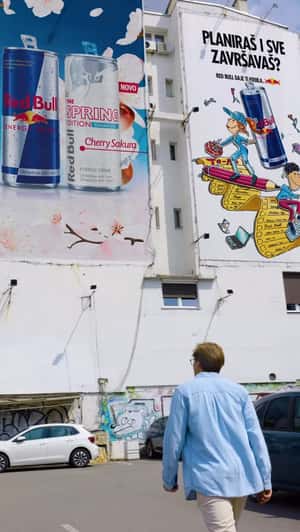 Can Pops Out of Billboard in a fake-out-of-home ad of Red Bull