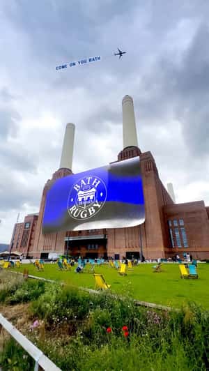 Giant Items Across London Landmarks in a fake-out-of-home ad of Bath Rugby