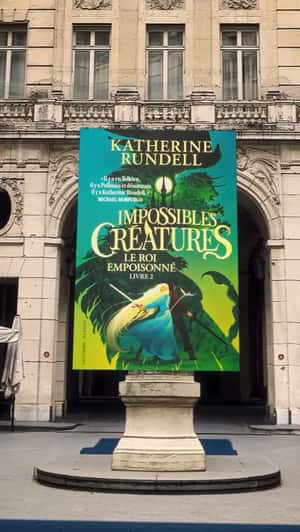 Banner Drapes Statue in a fake-out-of-home ad of Gallimard Jeunesse Publishing
