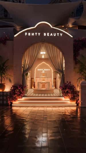 Fenty Beauty Store Built in Courtyard in a fake-out-of-home ad of Tira